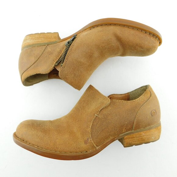 BORN Brown Distressed Leather Ankle Booties Shoes 7 - Picture 4 of 7